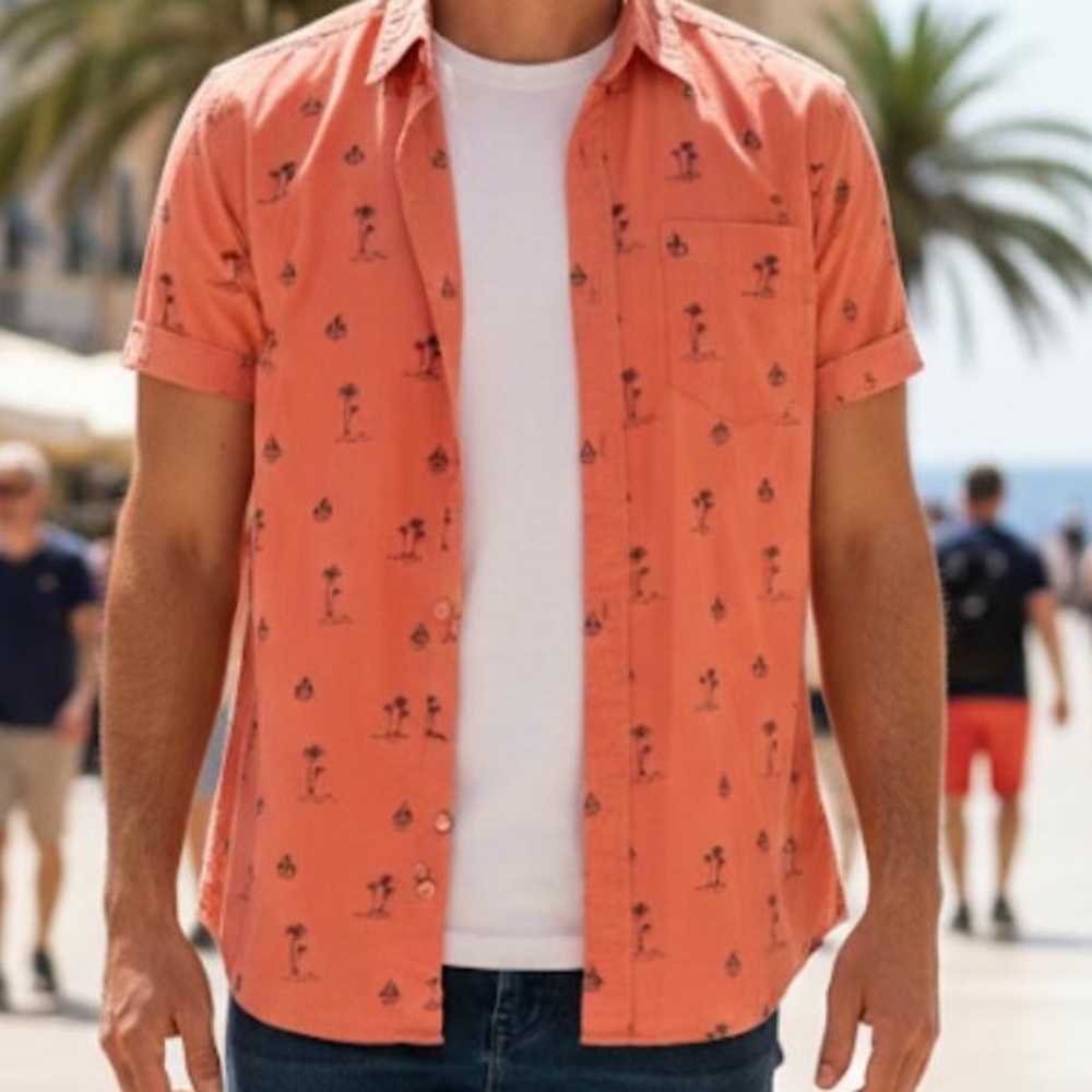 Men's Casual Coral Button Down Shirt